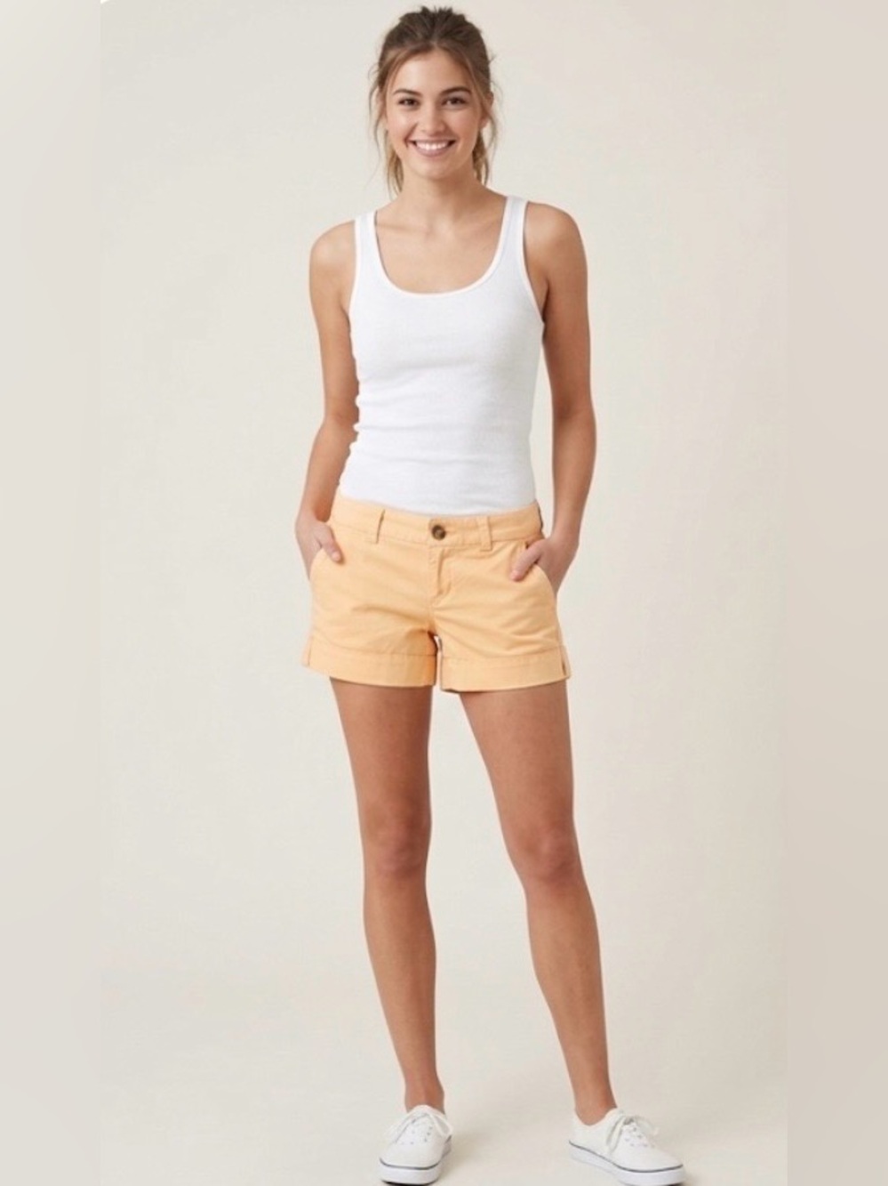 American Eagle Pale Orange Low Rise Midi Stretch Shorts – Size 2